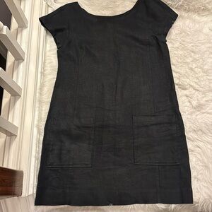Eileen Fisher Short Sleeve Black Linen Sheath Dress size XS/TP pre- owned.